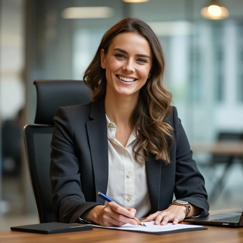 Gerente complacido en espacio de trabajo moderno